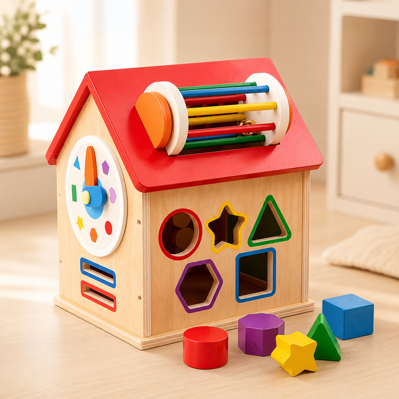 Wooden Shape-Sorting Puzzle House