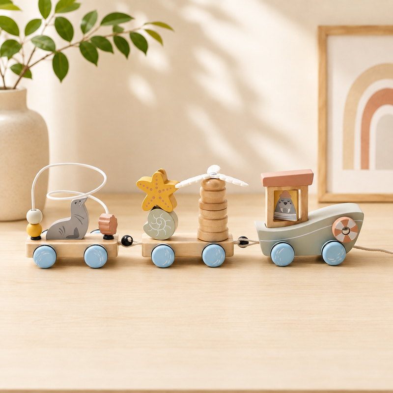 Wooden Ocean Animal Pull-Along Train