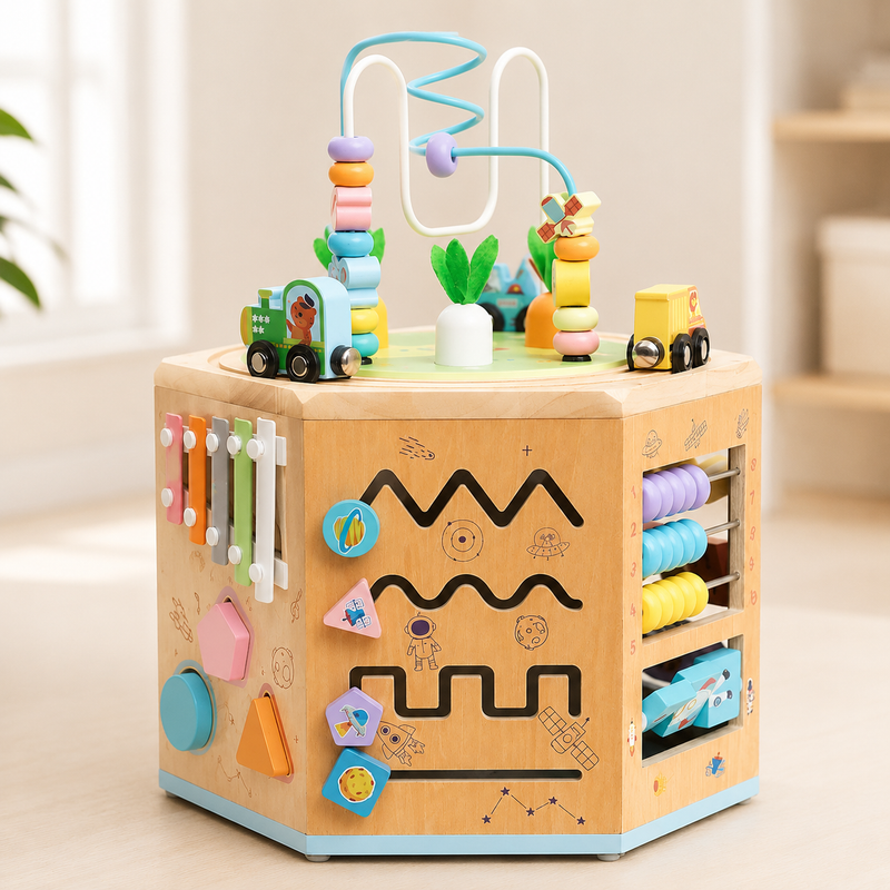 Wooden Multi-functional Bead Bead Maze & Activity Treasure Box