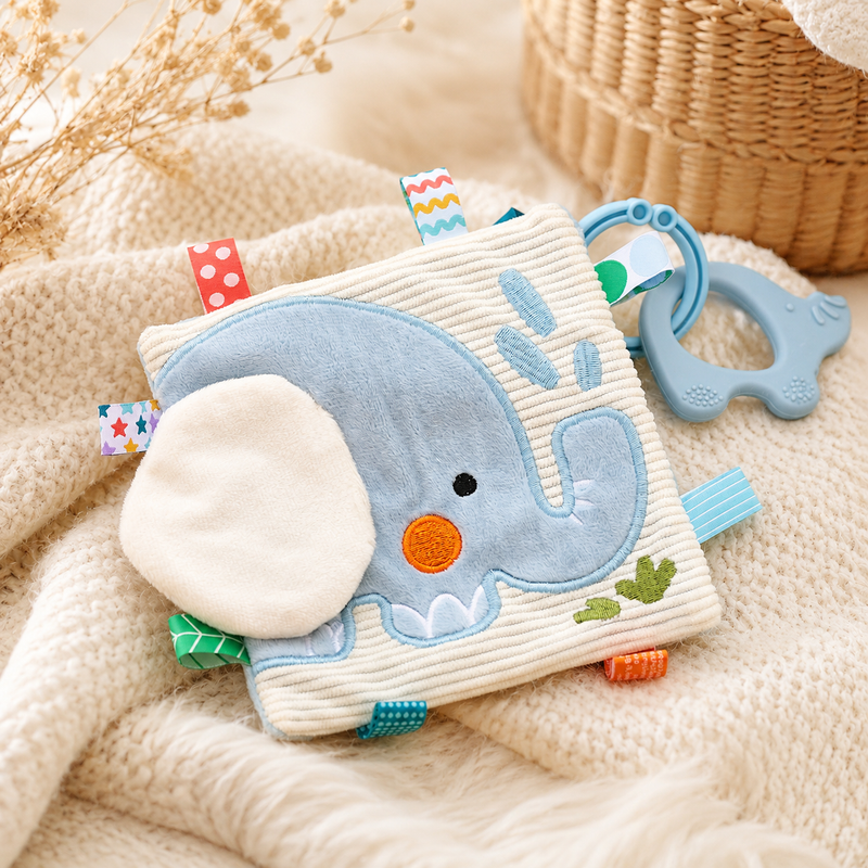 Baby Elephant Sensory Crinkle Toy with Teether