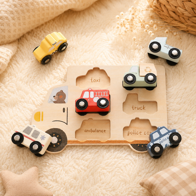 Wooden Three-dimensional Rolling Car Matching Puzzle Early Educational Toys