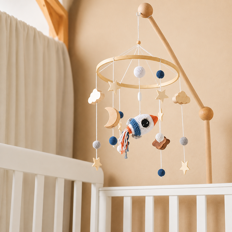 Nordic Style Wooden & Crochet Nursery Hanging Mobile