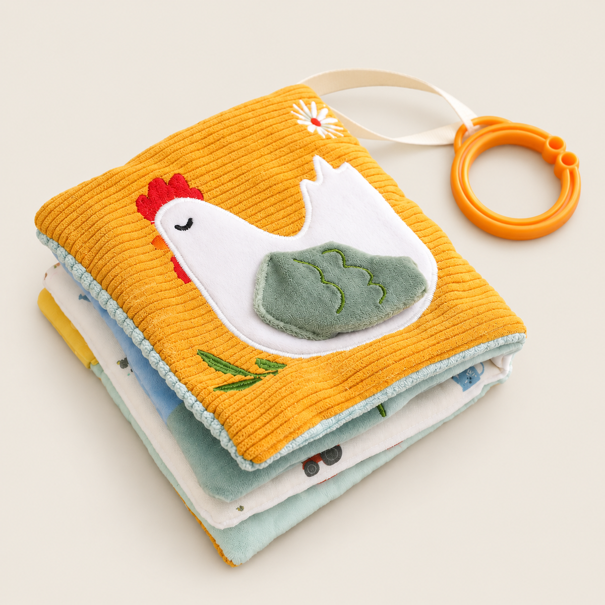 Animal Cloth Book on warm neutral background