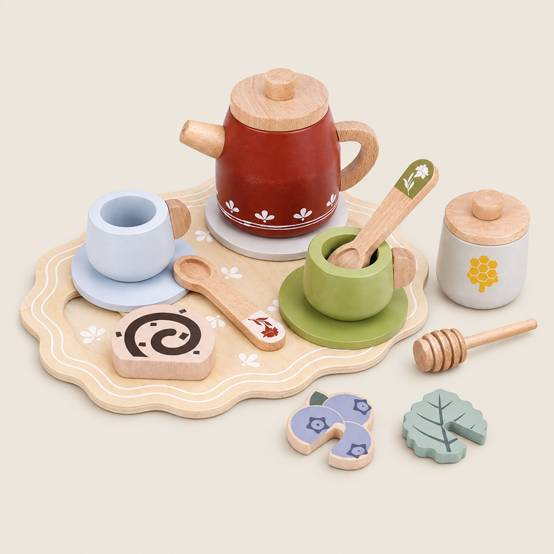 Girls Set Afternoon Tea Toy on warm neutral background