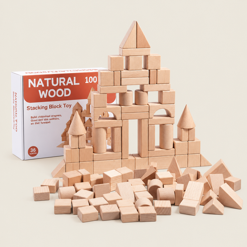 Beech Wood Building Block on warm neutral background