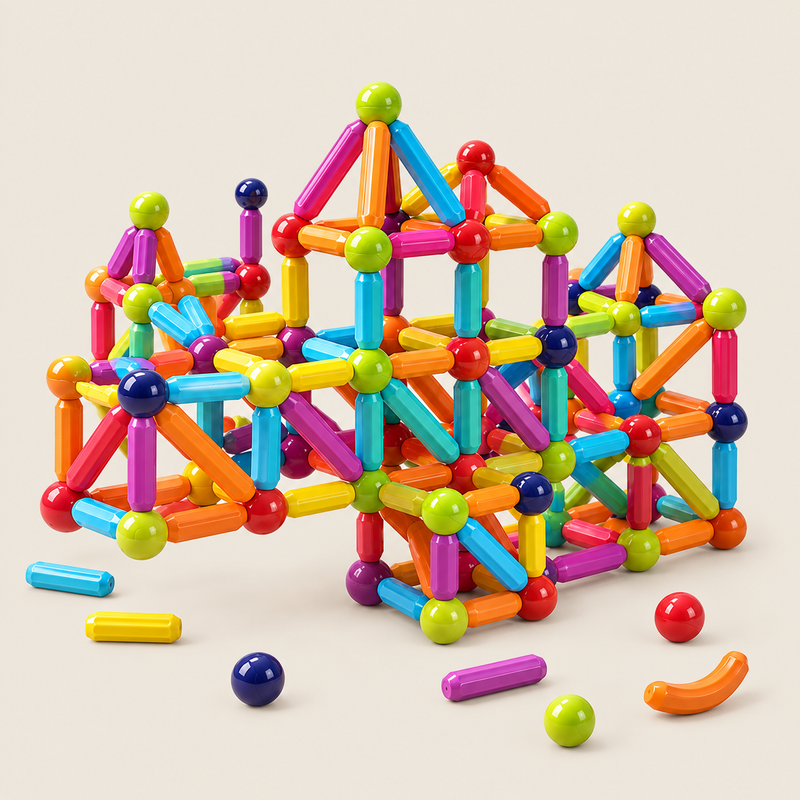 Colorful Magnetic Rod Construction Set for Kids on warm neutral background