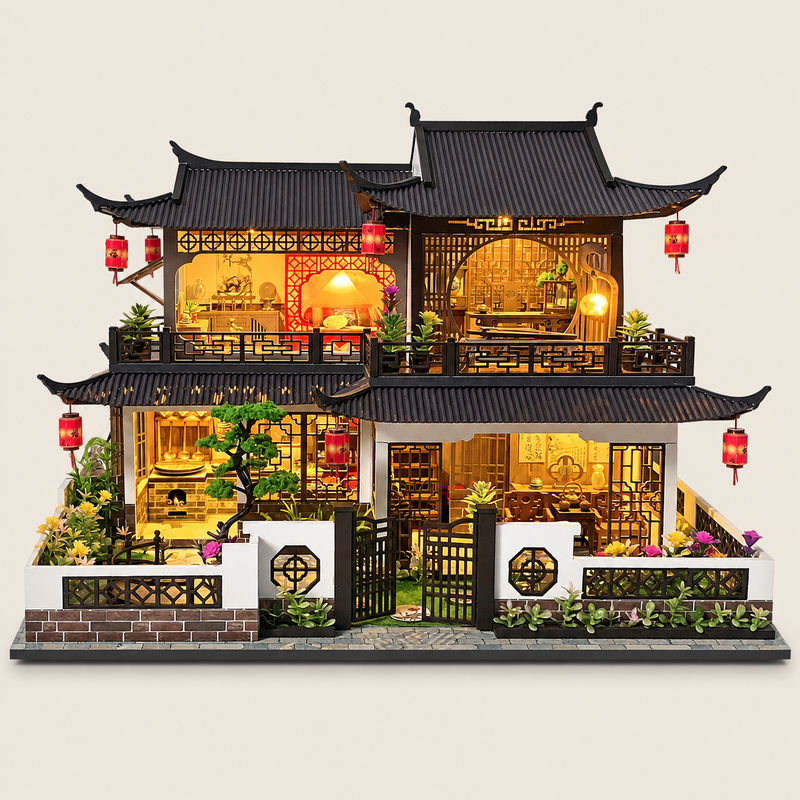 DIY Miniature Chinese Courtyard House Model Kit | Ages 14+ on warm neutral background