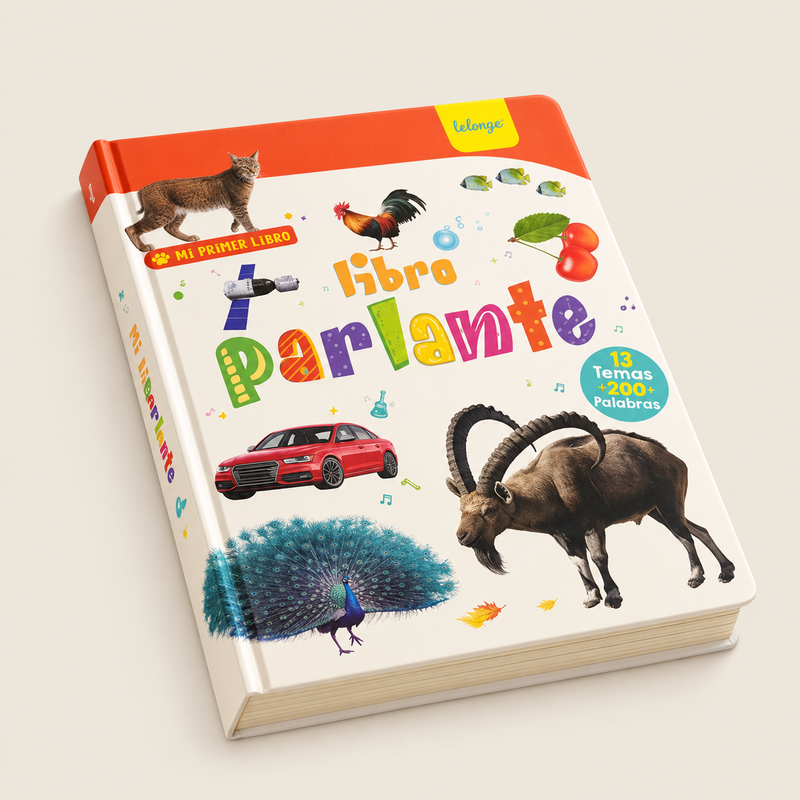 English–Spanish Interactive Talking Book for Kids on warm neutral background