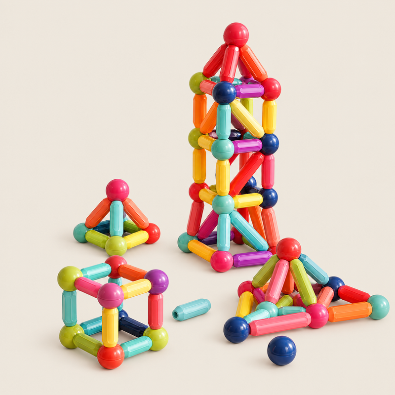Magnetic Building Sticks & Balls on warm neutral background