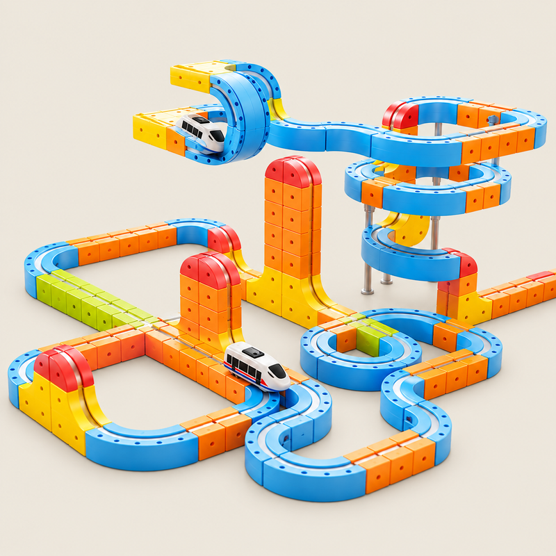 Magnetic Build-and-Race Track Set on warm neutral background