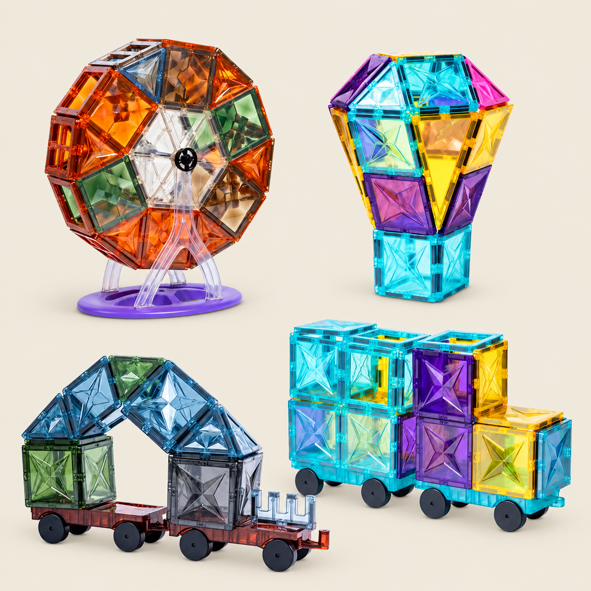Portable Colorful Window Magnetic Tile Building Set on warm neutral background