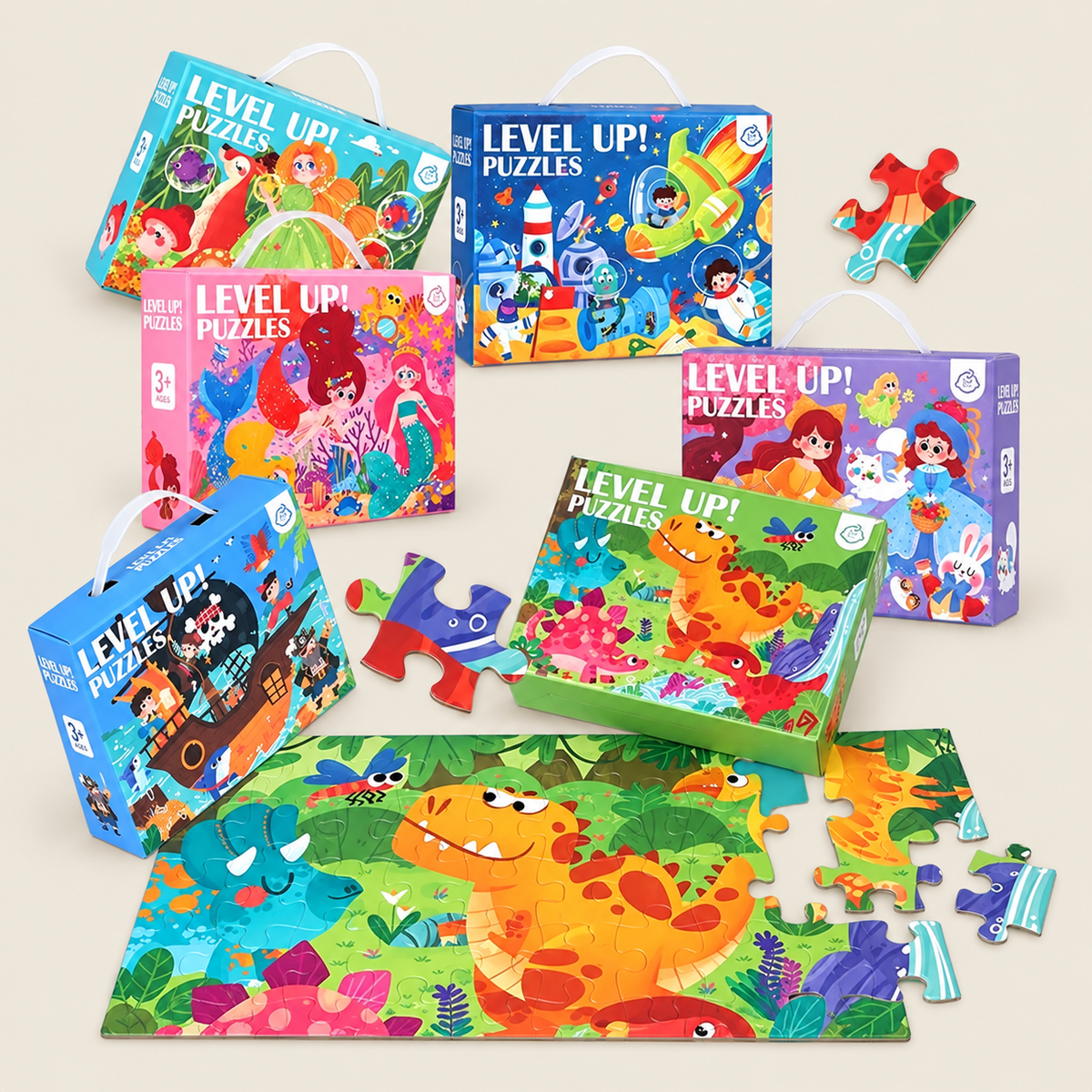 Progressive Large-Piece Jigsaw Puzzle on warm neutral background