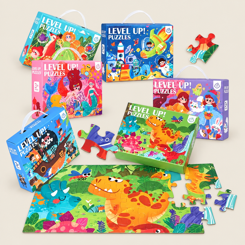 Progressive Large-Piece Jigsaw Puzzle on warm neutral background