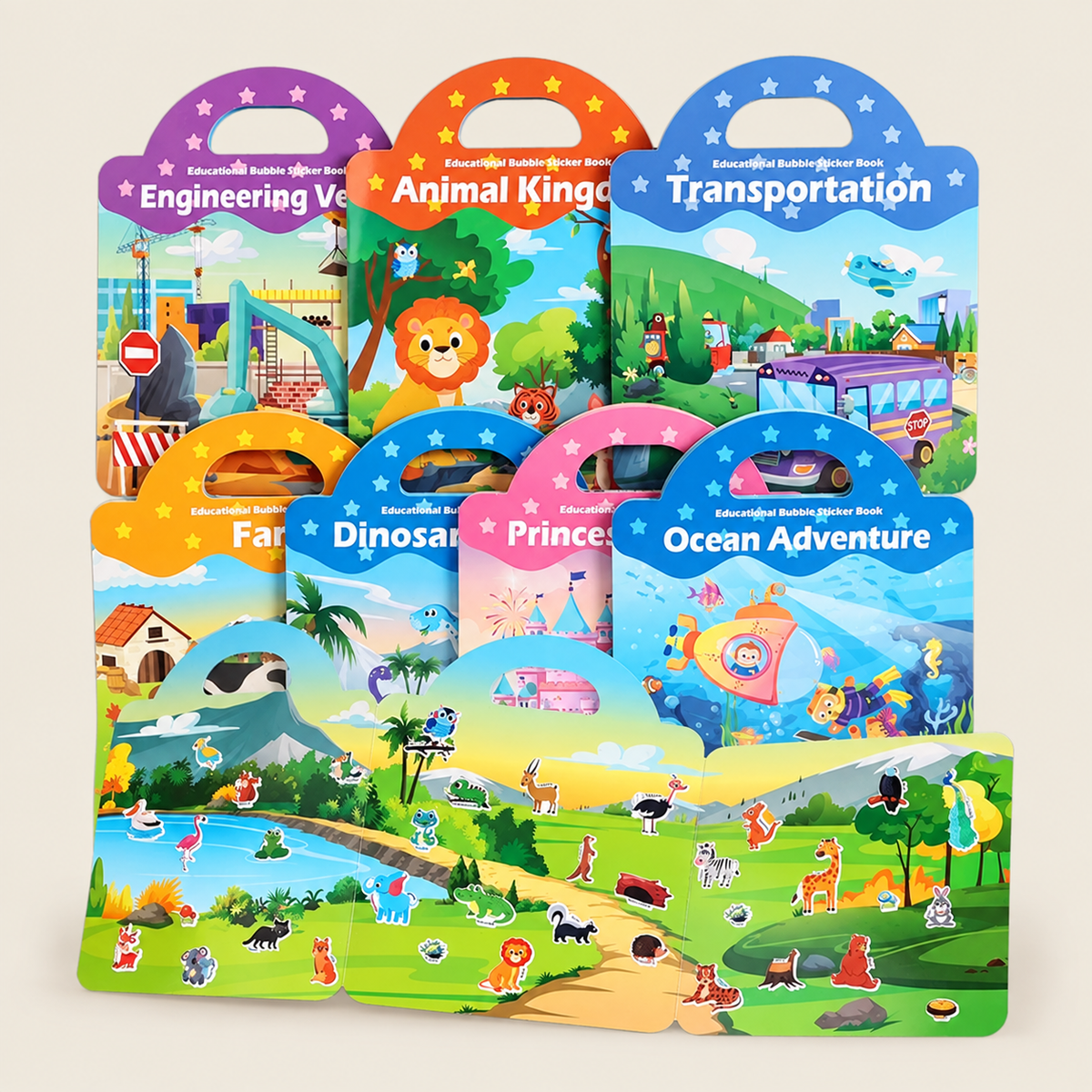 Puffy Sticker Scene Activity Book for Kids on warm neutral background