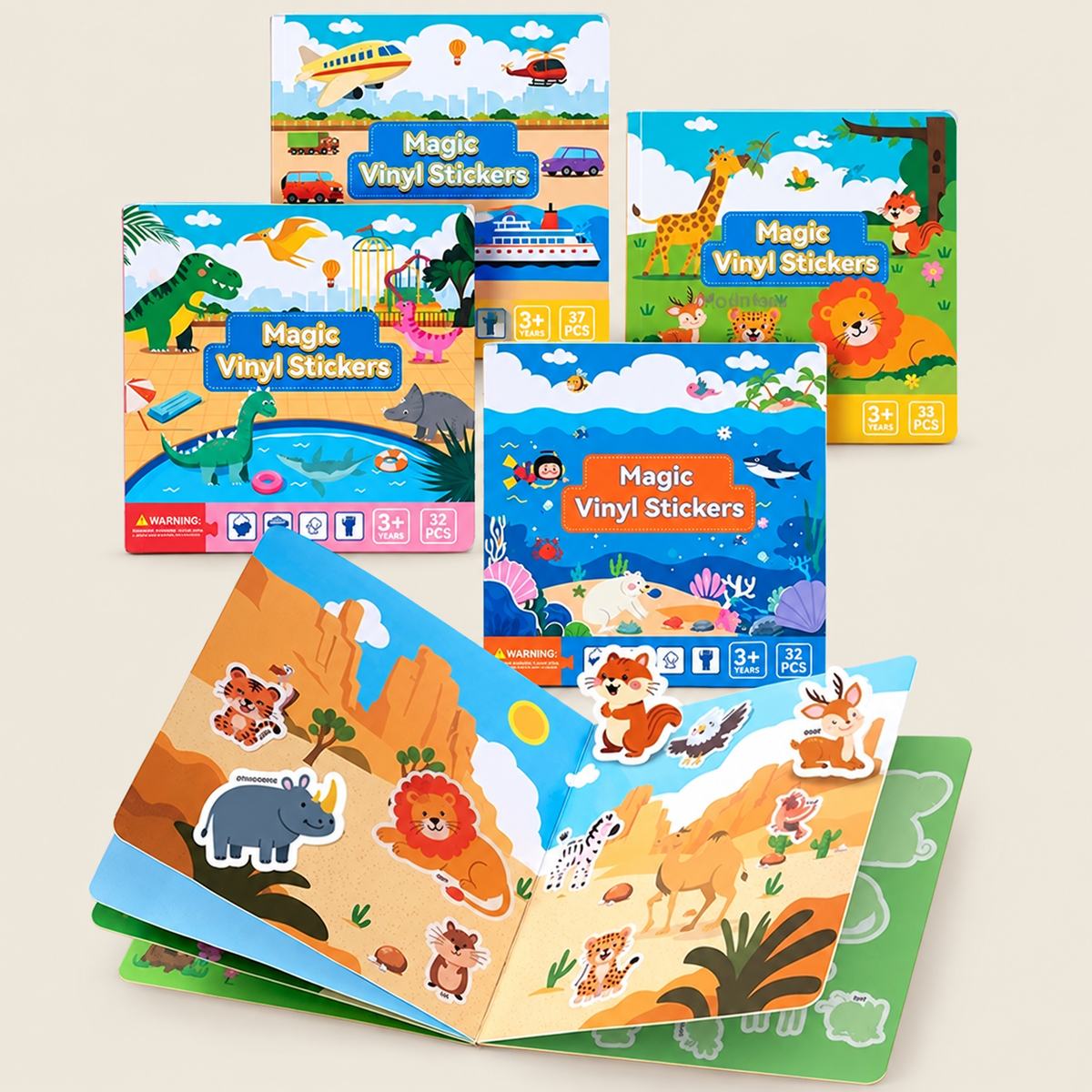 Reusable Sticker Activity Book on warm neutral background