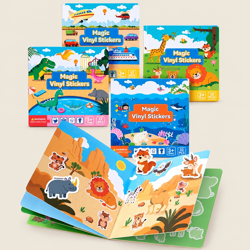 Reusable Sticker Activity Book on warm neutral background
