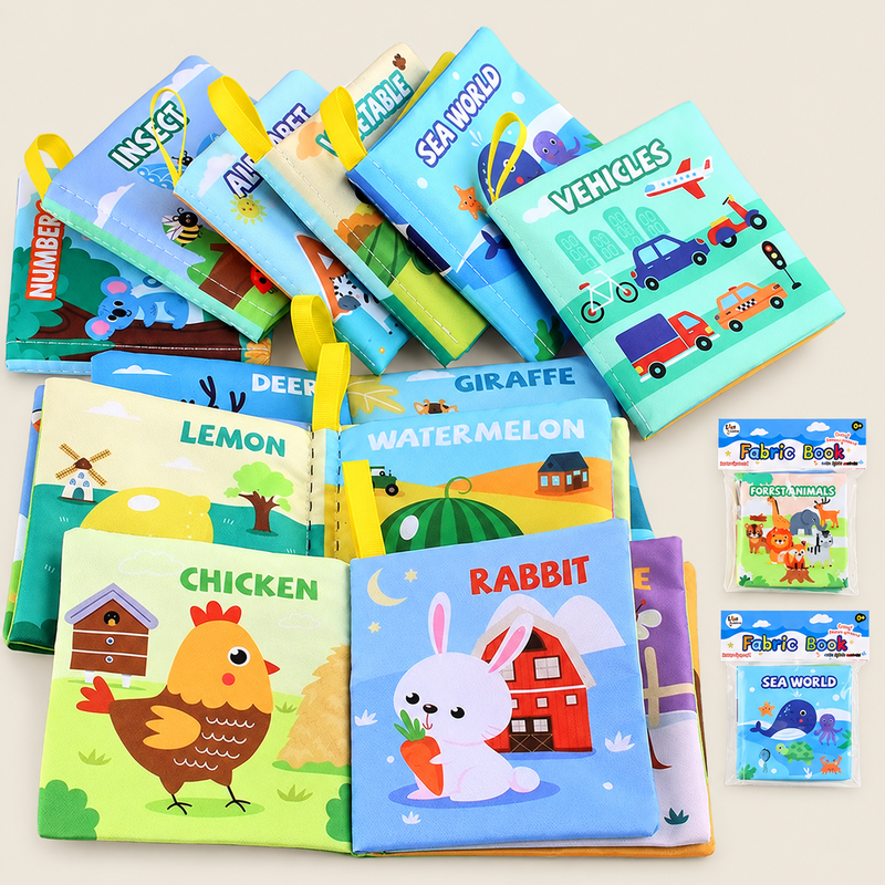 Soft Cloth Book for Babies –  Activity Book on warm neutral background