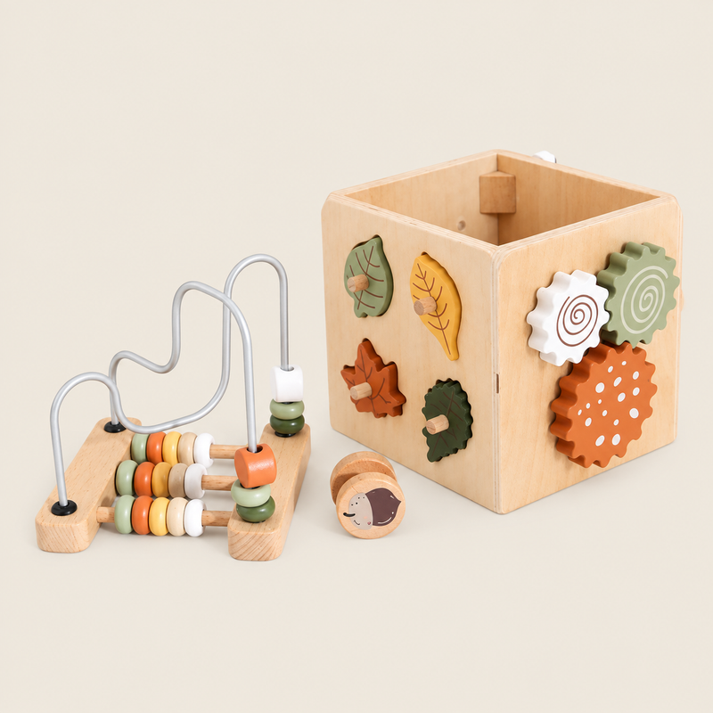 Wooden Five-in-One Multifunctional Treasure Chest on warm neutral background