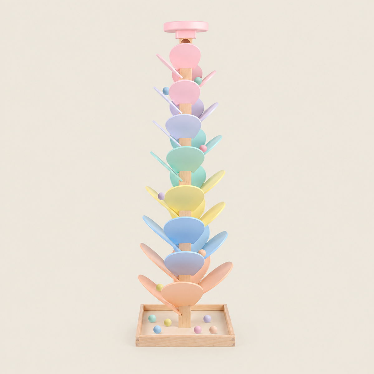 Wooden Rainbow Music Tree — Rolling Balls on warm neutral background