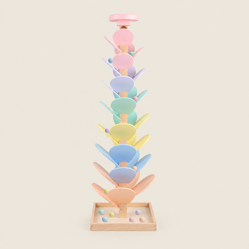 Wooden Rainbow Music Tree — Rolling Balls on warm neutral background