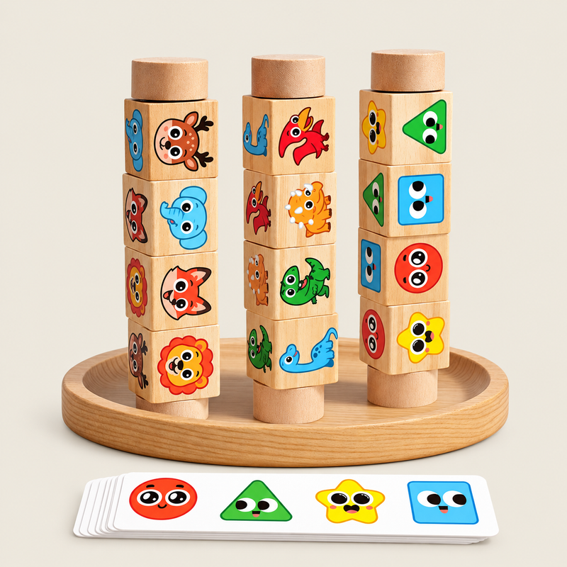 Wooden Rotating Pattern Matching Puzzle on warm neutral background