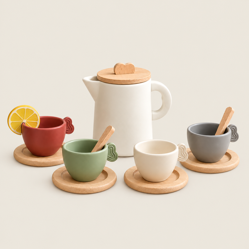 Pretend Afternoon Tea Set on warm neutral background