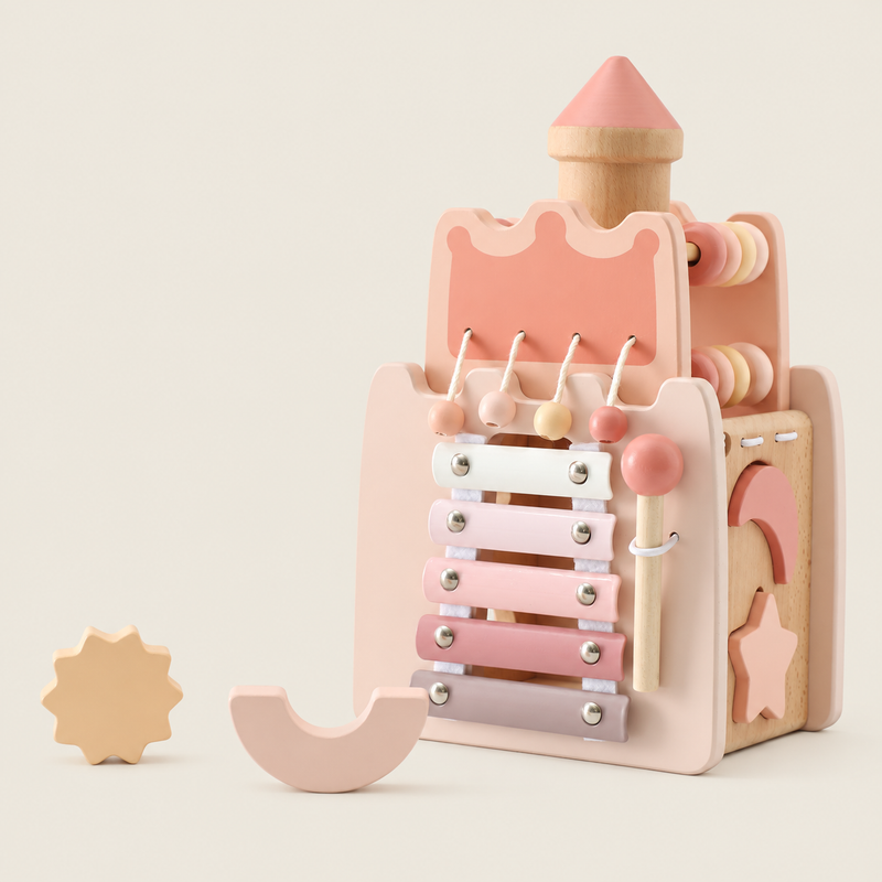 Wooden Stacking & Sorting Set on warm ivory background