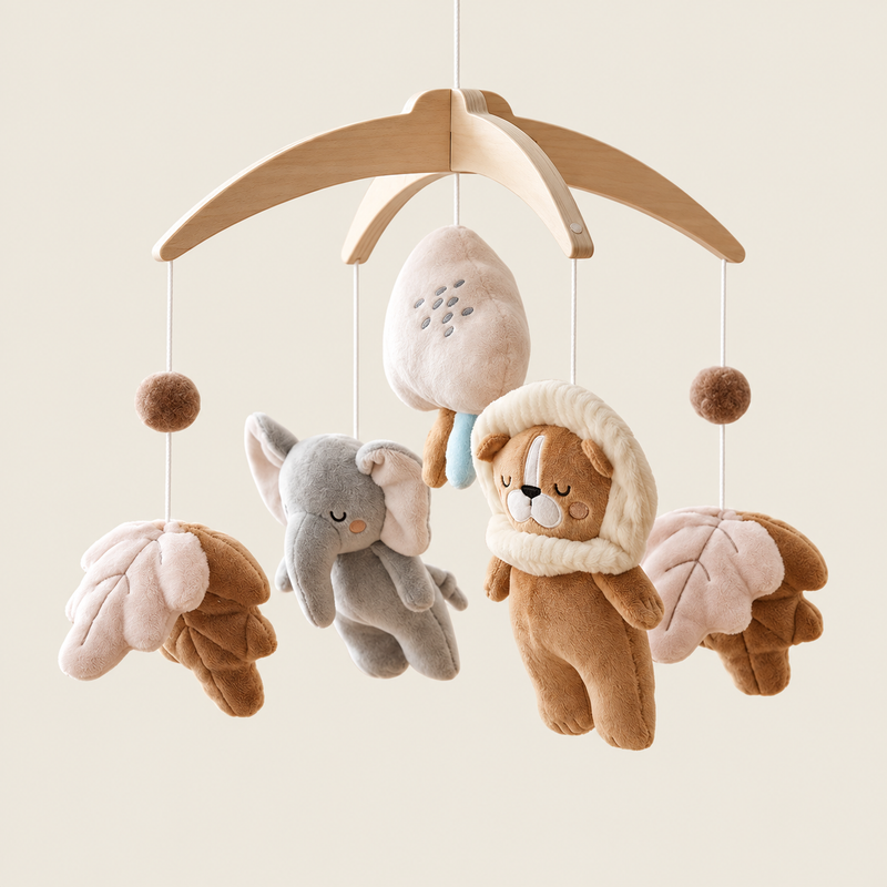 Woodland Animal Crib Mobile on warm ivory background