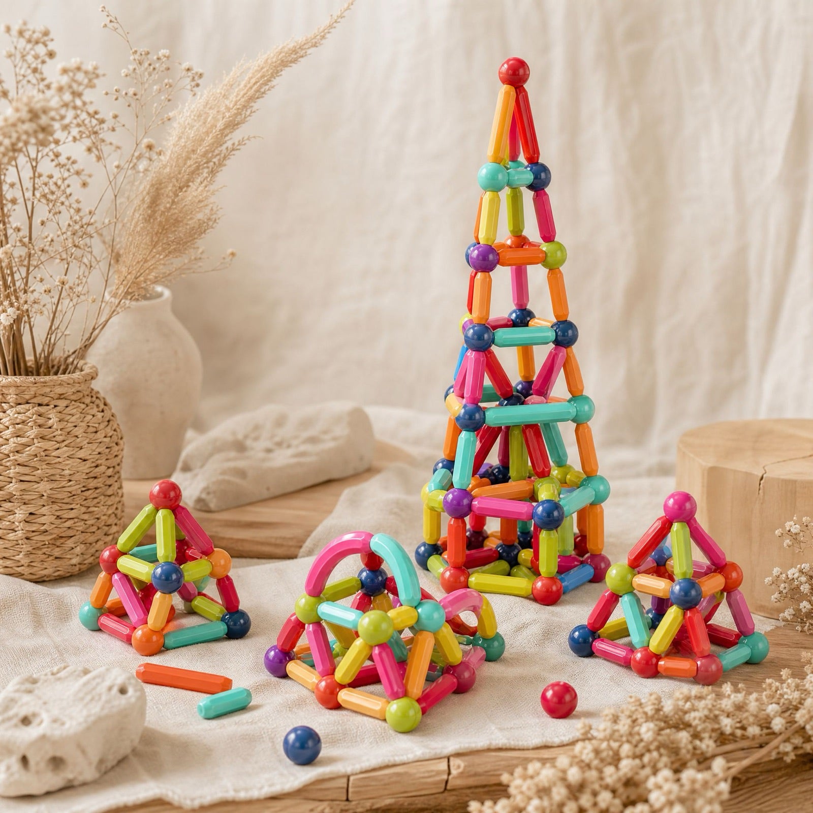 Wooden toys in a sunlit playroom